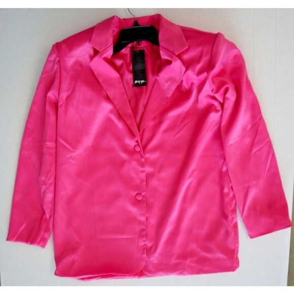 Nasty Gal ZUA60A7E10D Women's Sz 6 Hot Pink Satin Oversized Blazer - Picture 8 of 11